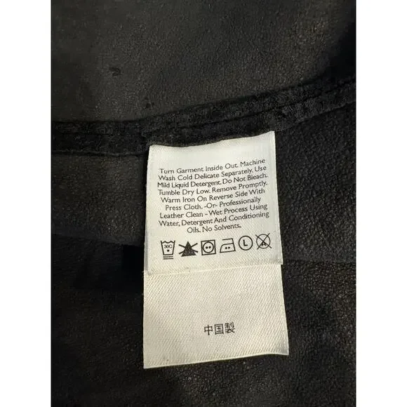 Eddie Bauer Seattle Suede Black Button-Up Shirt XS 100% Leather Washable - Picture 8 of 8